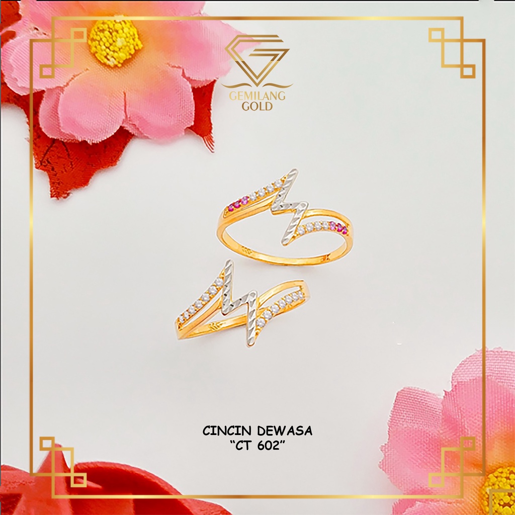 CINCIN WANITA EMAS ASLI KADAR 300 (6K) & 375 (8K) MOTIF MATA CINCIN PETIR FLASH SERIES (CT 602 & 603