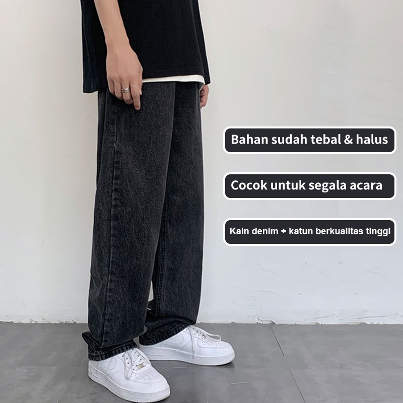 Celana jeans pria baggy pants korean style oversize loose blue jeans straight kulot boyfriend jeans longgar celana cowo celana panjang denim pria pants korean