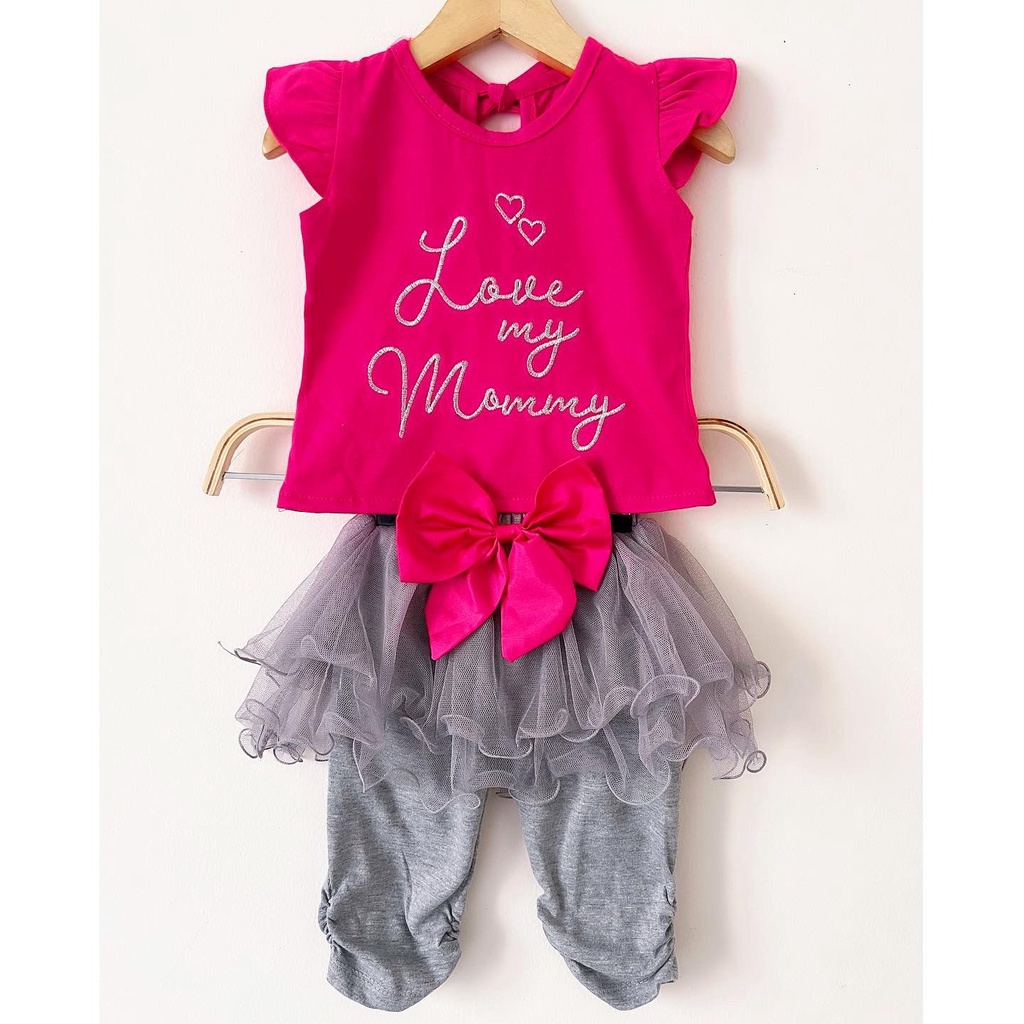 MAMA LOVER SET babeebabyshop Baju setelan jumper rok bandana anak perempuan fashion bayi cewek babygirl i love mommy sunny tutu