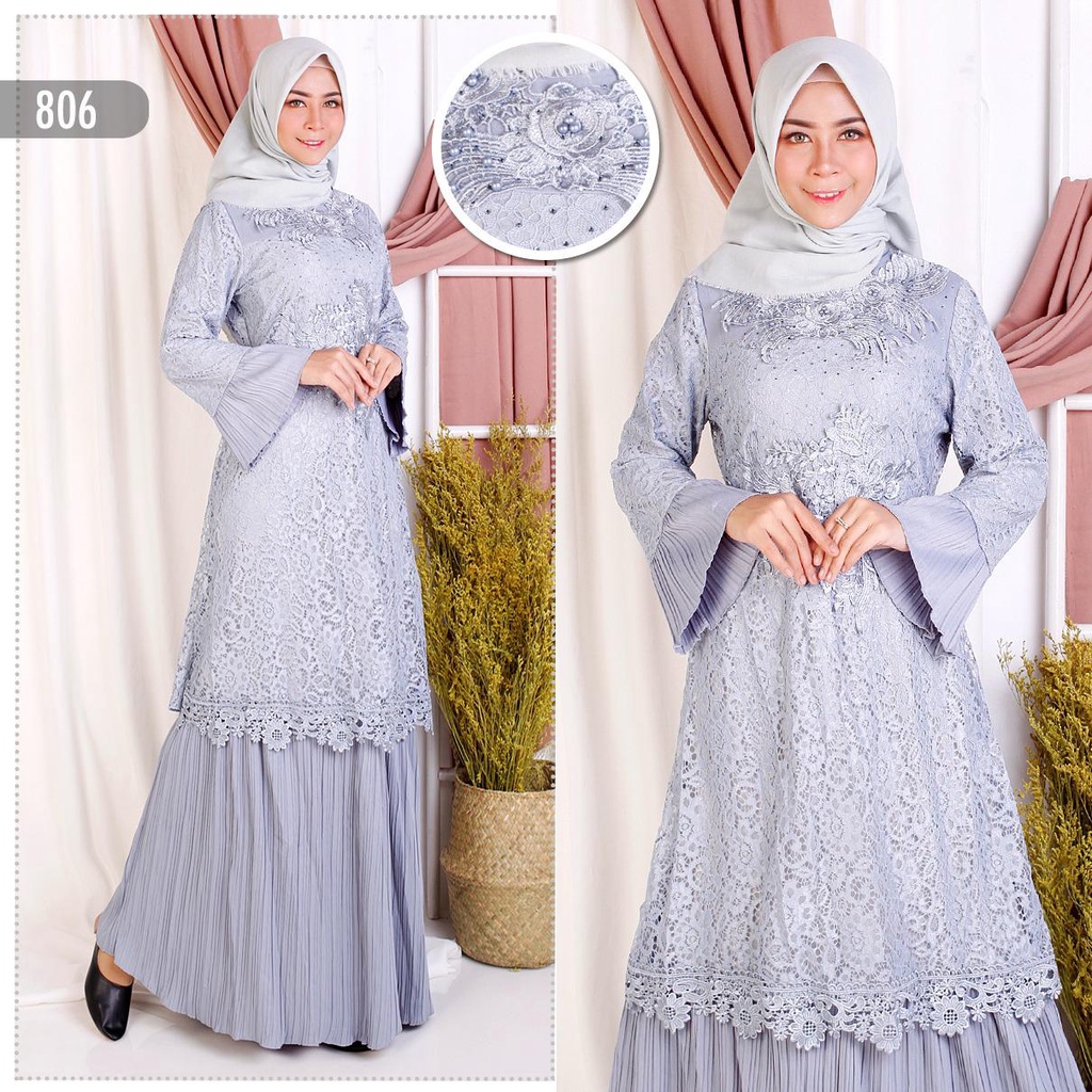 Model Baju Gamis Renda Brokat Import Cantik Terbaru Grosir -806