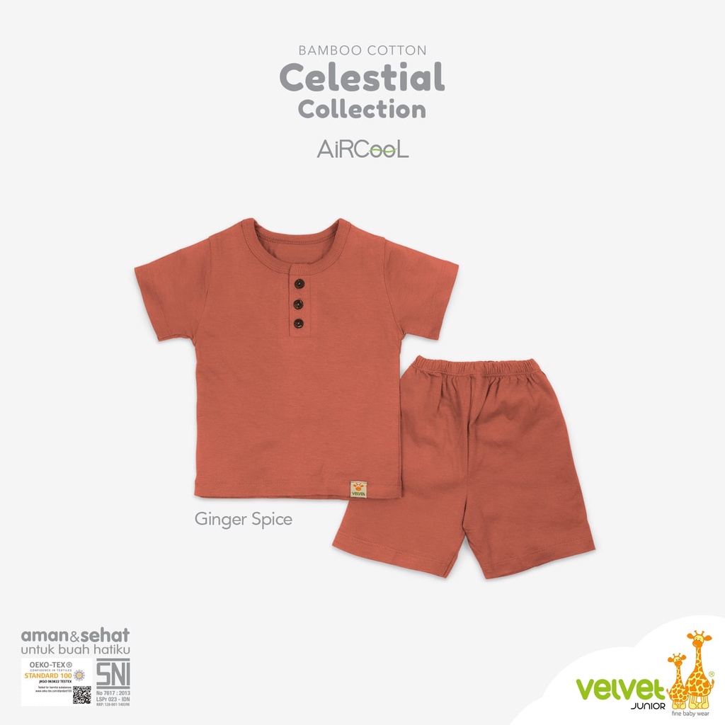 Velvet Junior Aircool Setelan Kancing Dada Pendek Celana Pendek Bamboo Cotton Celestial Series