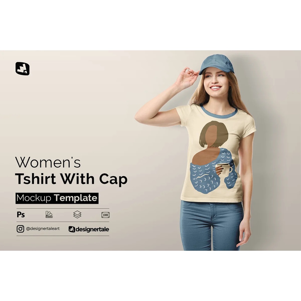 Womens T-Shirt With Cap Mockup