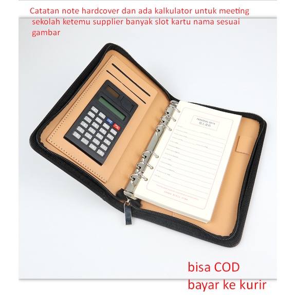 

Catatan note hardcover dan ada kalkulator untuk meeting sekolah ketemu supplier banyak slot kartu nama sesuai gambar