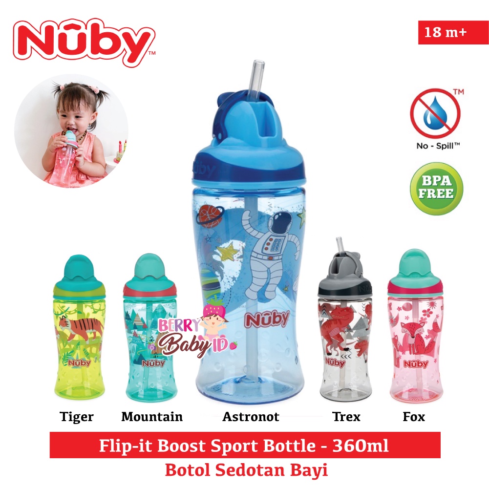 Nuby Thirsty Kids Sport Bottle Flip It Straw Botol Minum Sedotan Bayi Berry Mart