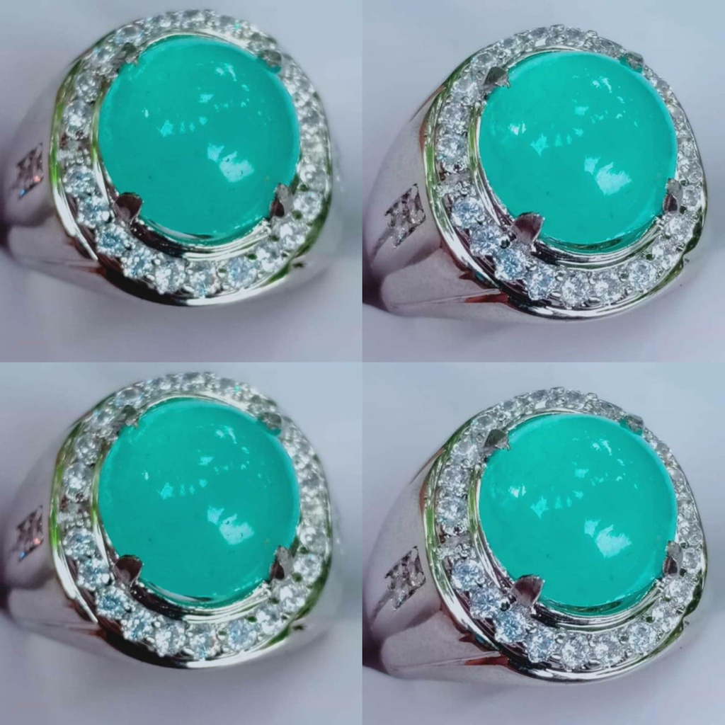 Cincin Batu natural bacan bluish green super crystal