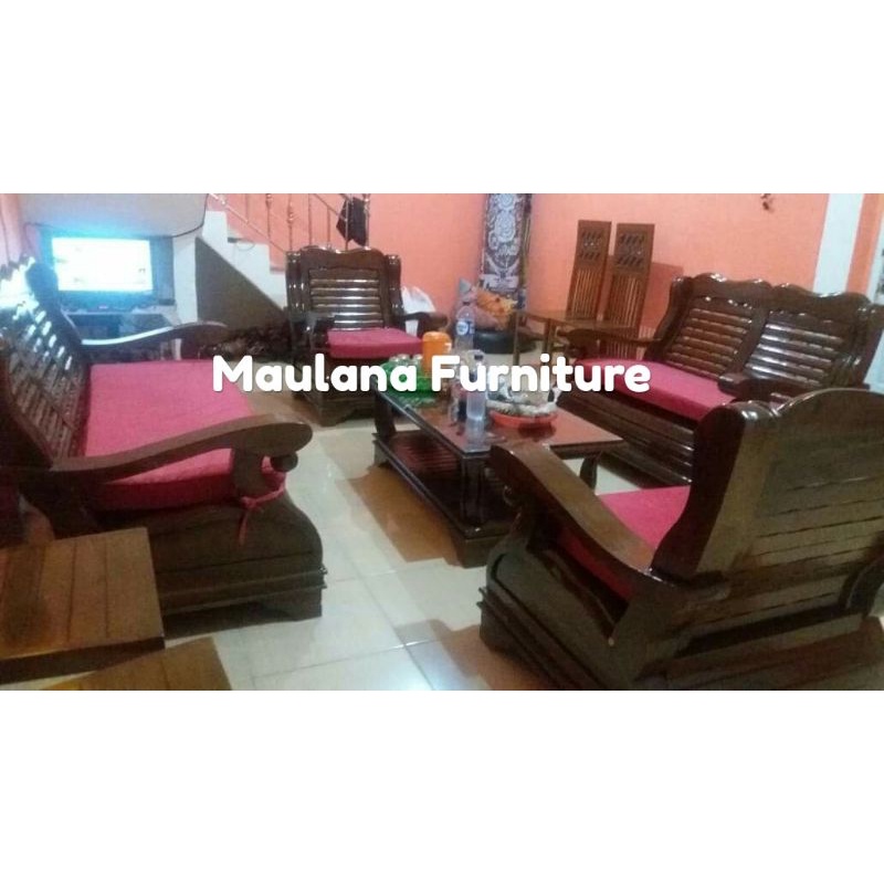 kursi meja ruang tamu jati semut jok