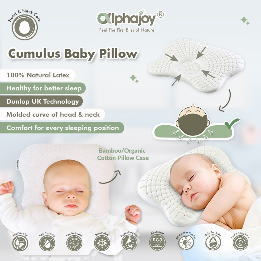 ALPHAJOY CUMULUS BABY PILLOW WITH ORGANIC CASE 100% Natural Latex