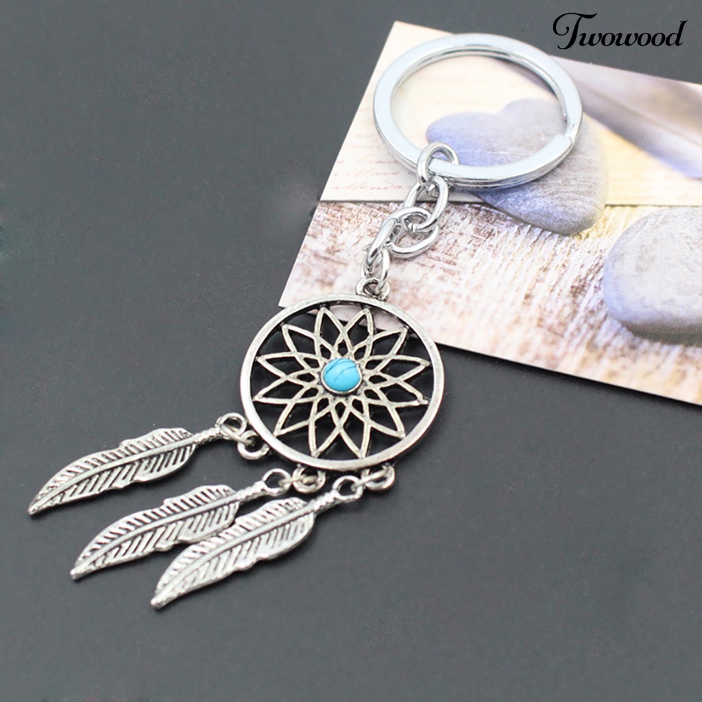 Twowood Gantungan Kunci Dream Catcher Hiasan Batu Turqoise Imitasi