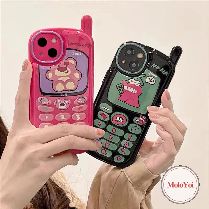 IPHONE Casing Ponsel Kompatibel Untuk Iphone11 12 13 14 Pro Max7 8 Plus XR X XS MAX SE 2020 Kepribadian Retro Kreatif Desain Seluler Kartun Crocodile Strawberry Bear Glossy Soft Cover