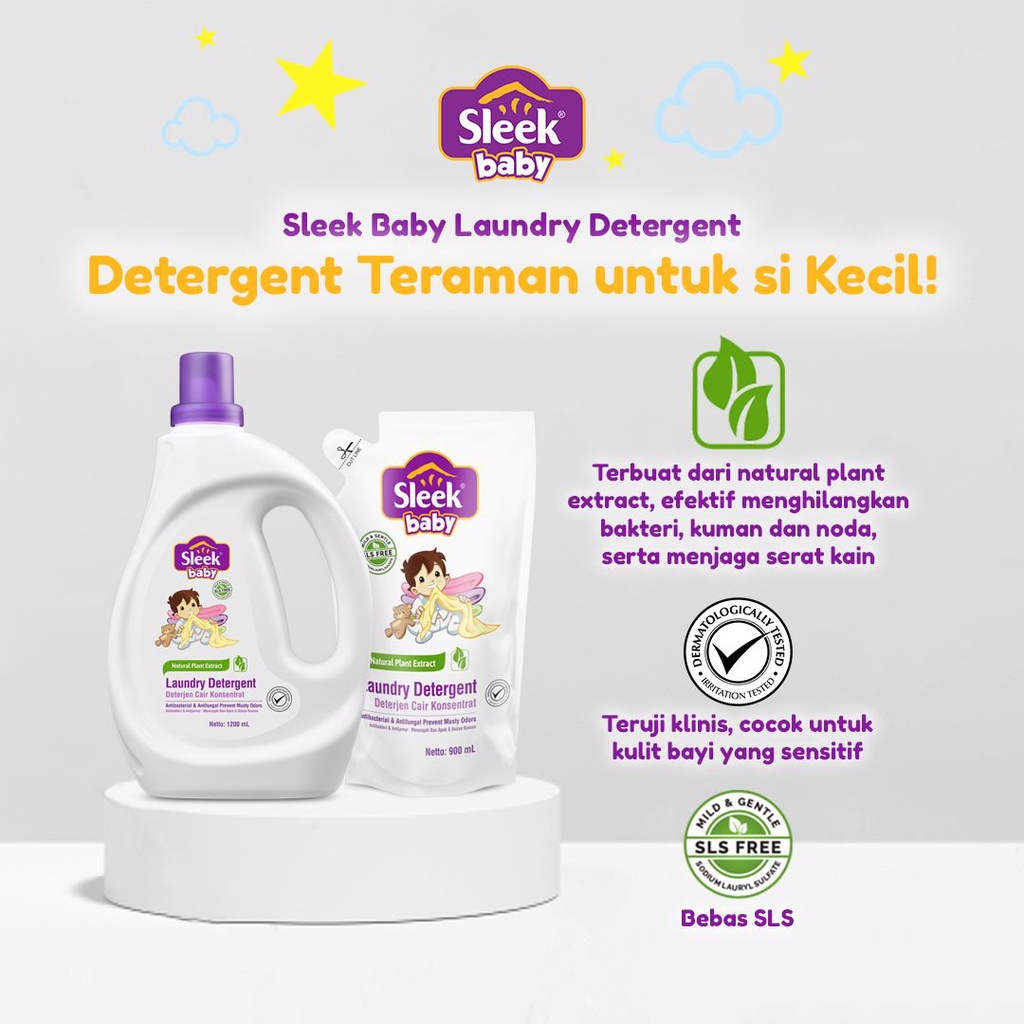 [BPOM] Sleek Laundry Detergen Botol 1200ml / Sleek Baby Deterjen Sabun Pakaian Bayi / Kino / MY MOM
