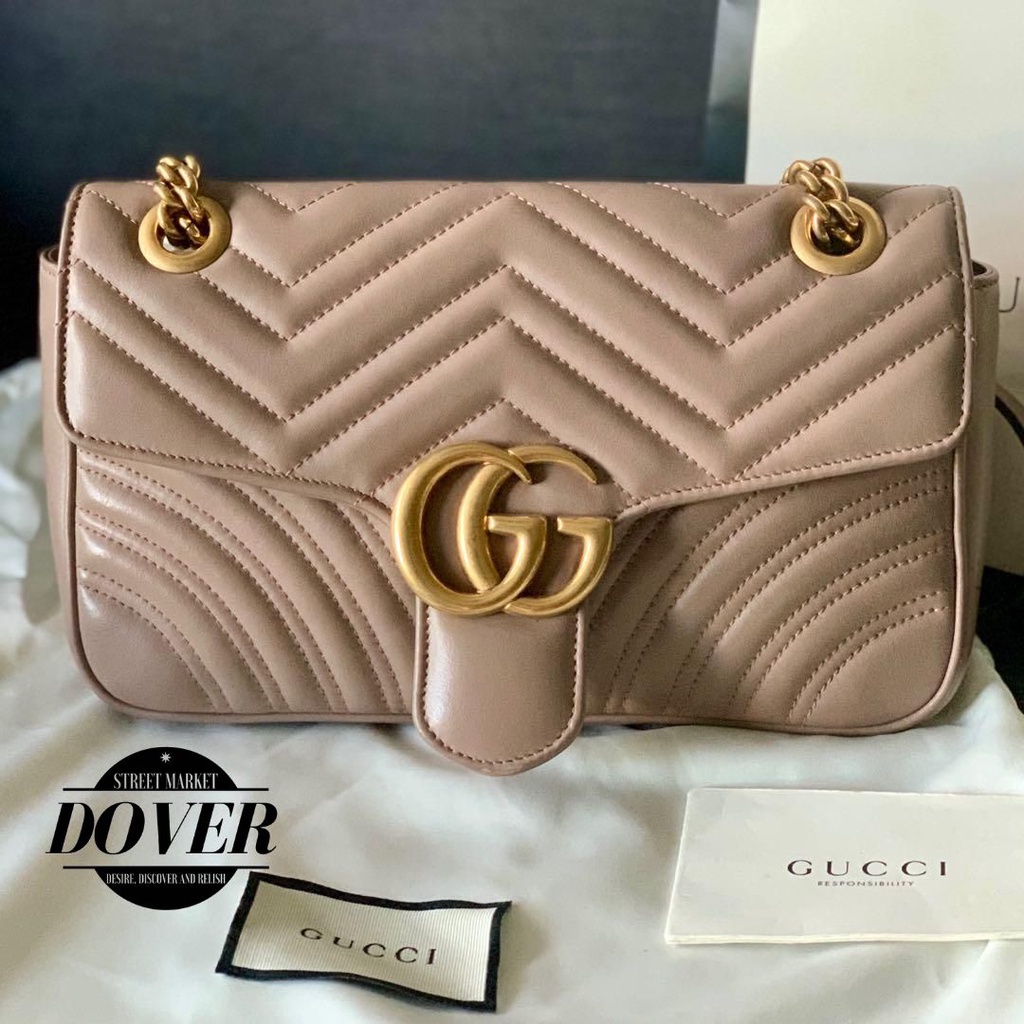 Tas G GG Marmont Matelasse Shoulder Bag Taupe - ORIGINAL GUARANTEE 100%