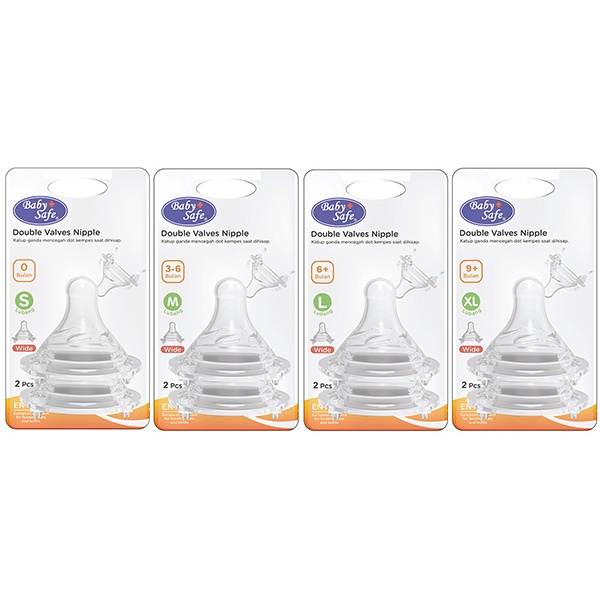 BABY SAFE NIPPLE WIDE NECK 2PCS / KEPALA DOT BESAR ISI 2PCS BPA FREE