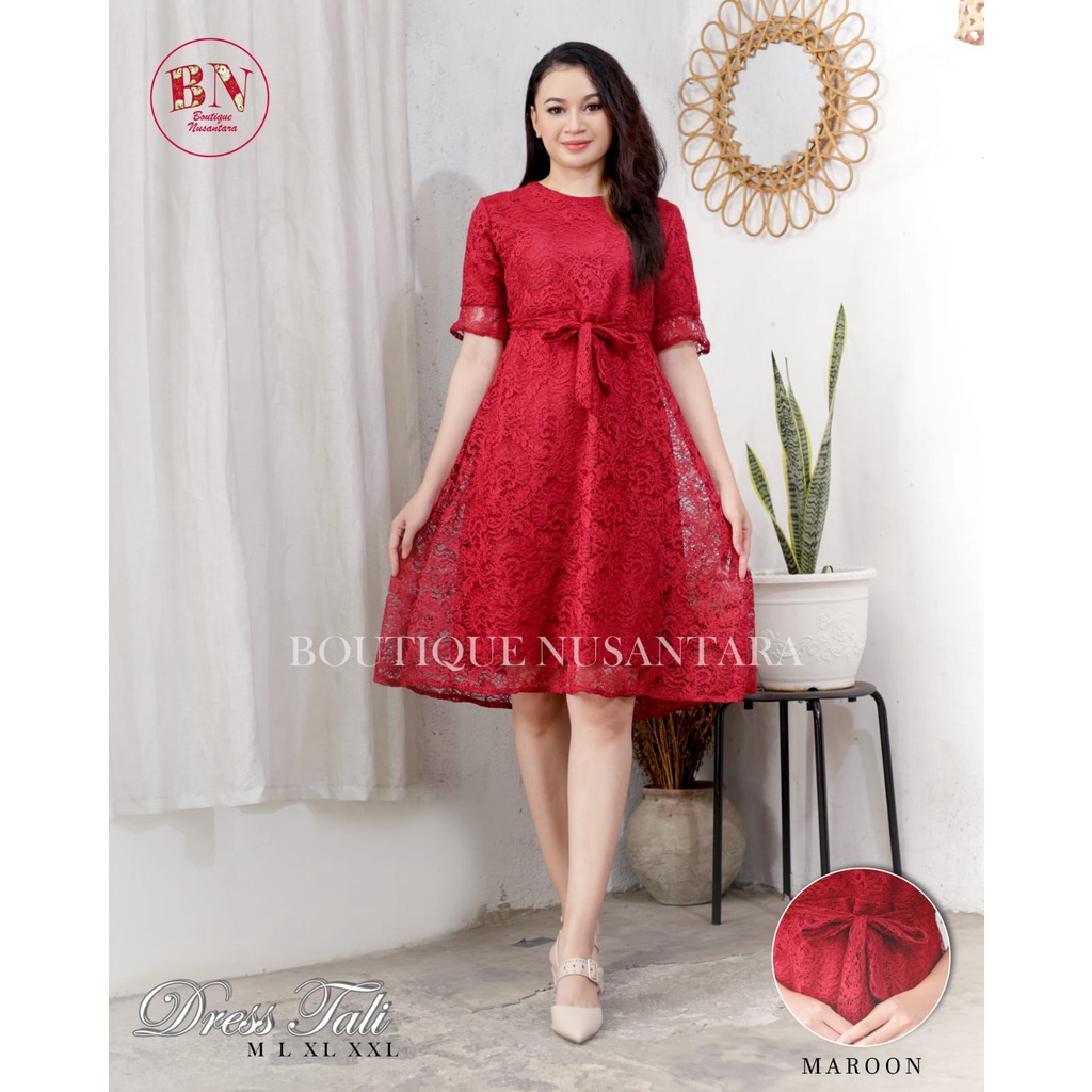 Dress Brukat Tali Pinggang Lesty//Dress Natal//Gaun Pesta
