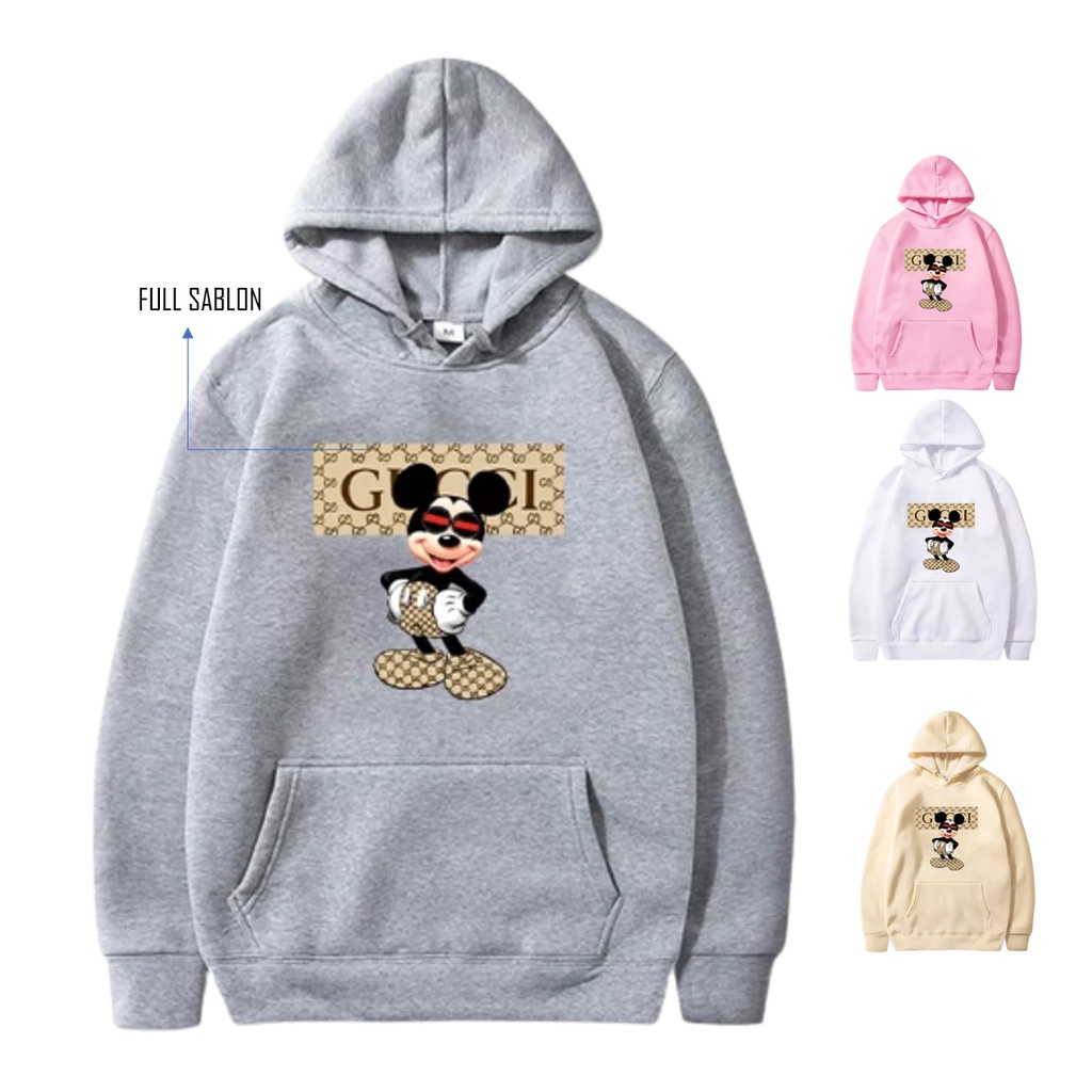 Sjf- {mickey mouse}&gt; Hoodie Sweater Cream Pria Guchi Mickey Mouse Terbaru - Sweater Pria Wanita Mickey Mouse