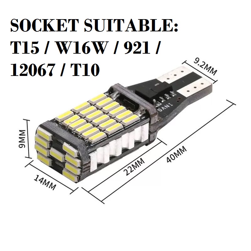 LUCKYMALL LAMPU LED MUNDUR T15 T10 W16W CANbus 45 LED SUPER BRIGHT ERROR FREE SENJA TITIK MATA SEN SEIN SIGN REM MOBIL MOTOR 4014