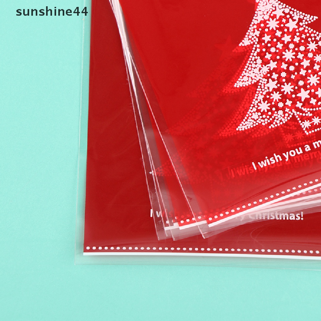 Sunshine 100Pcs 10X10Cm Kantong Plastik Permen / Kue Natal Dengan Perekat