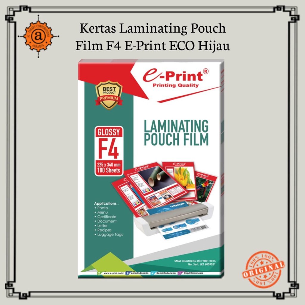 

Kertas Laminating Pouch Film F4 E-Print ECO Hijau