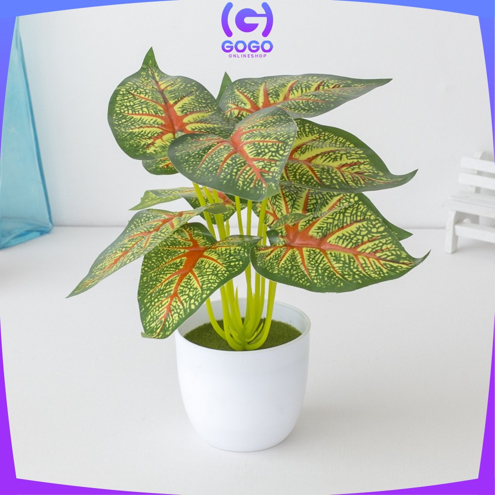 GOGO-C163 Ornamen Pot Tanaman Daun Plastik Hiasan Dekorasi Rumah Monstera Plastik Artificial Plant