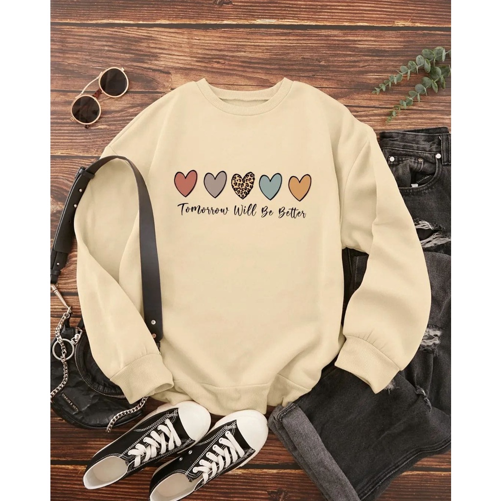 4539 Sweater Wanita | TOMOROW WILL BE BETTER Sweater Crewneck Wanita Korean Style