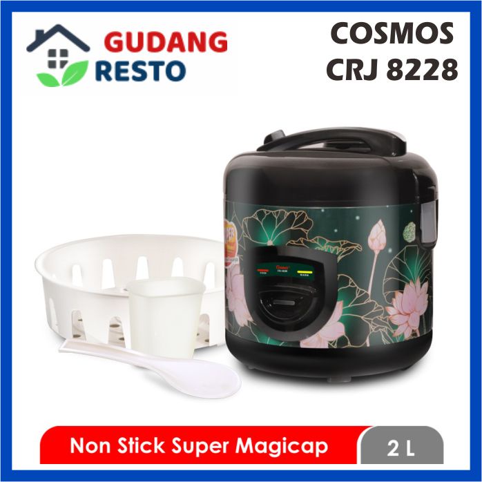 COSMOS RICE COOKER CRJ 8228 B W LOTUS SERIES MAGIC COM 2 L CRJ8228  2,0 LITER PENANAK NASI ANTI LENGKET 3 IN 1 HITAM PUTIH