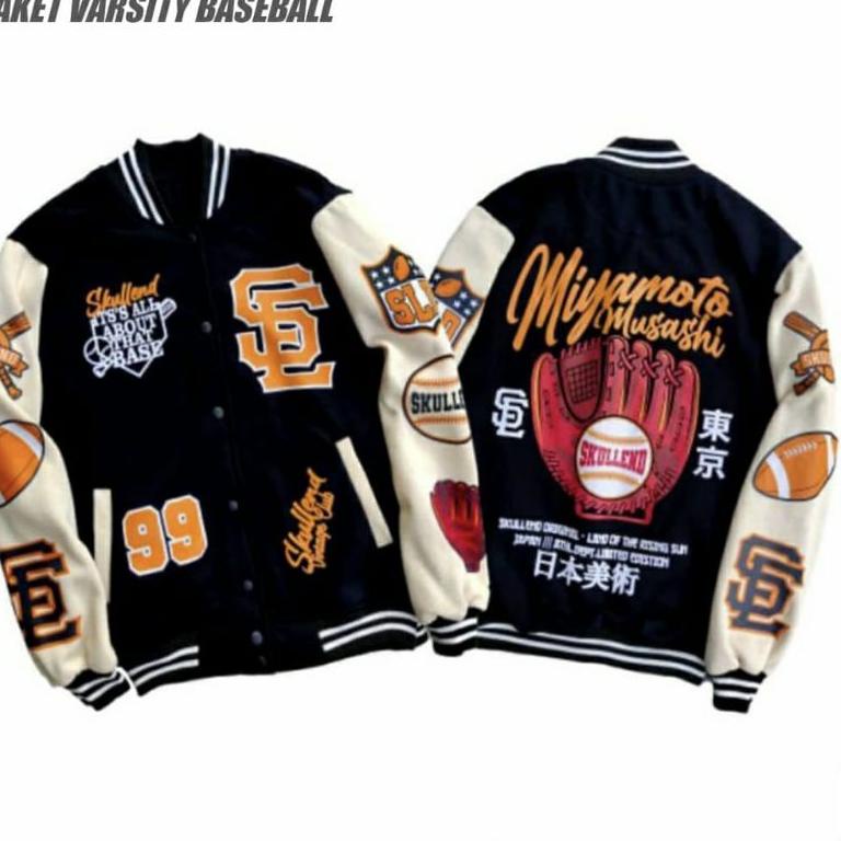 Varsity Jacket -  Pria Distro sukajanOriginal Big Size Jumbo Sablon M - XL Bomber Baseball Sunmori T