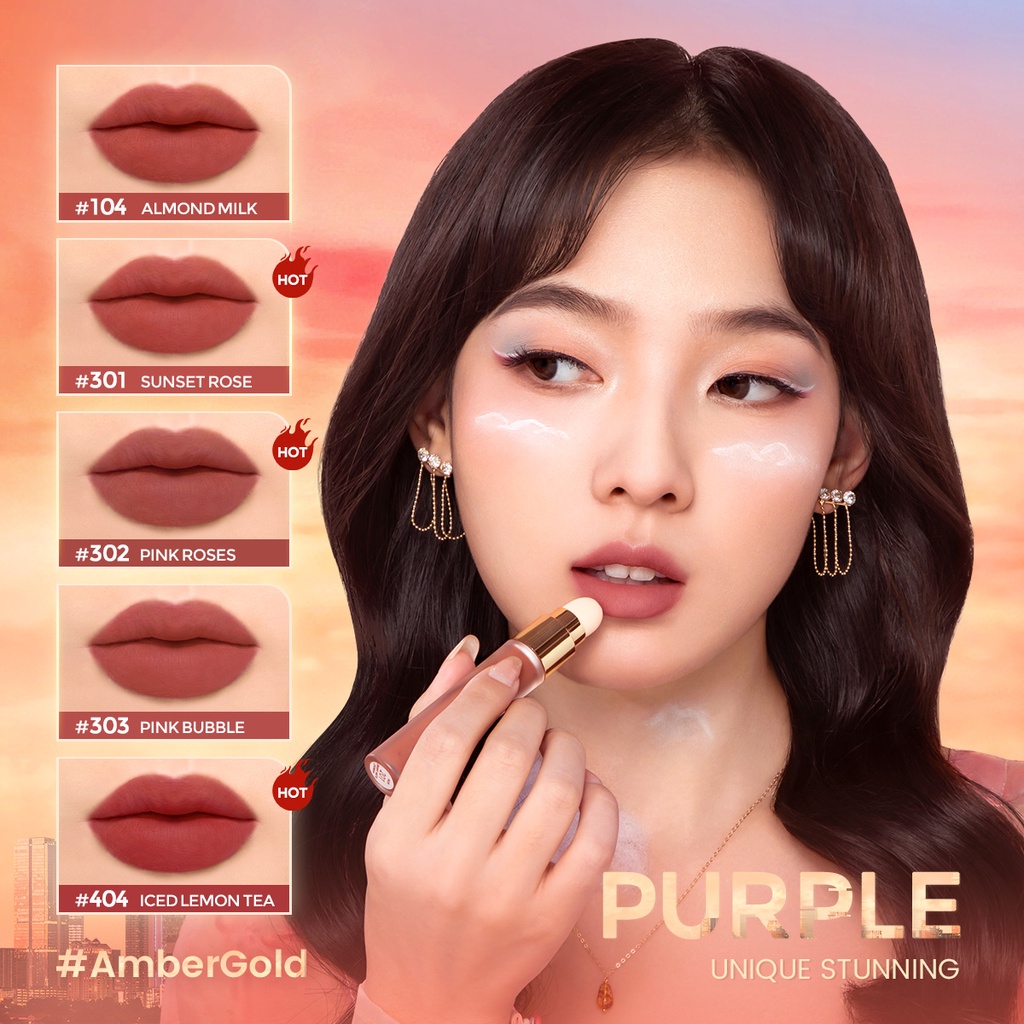 FOCALLURE #AmberGold Velvet Matte Lip Clay 2In1 Multi-use Sponge Lip Brush Lipstik Madam Original Lipstik Kosmetik FA210