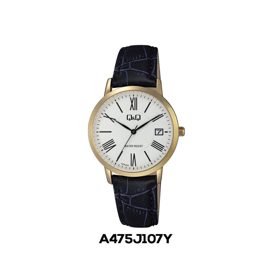 Jam Tangan Wanita Classic Casual Kulit Leather Tanggal Analog Original Q&amp;Q QnQ QQ A475 A475J Series