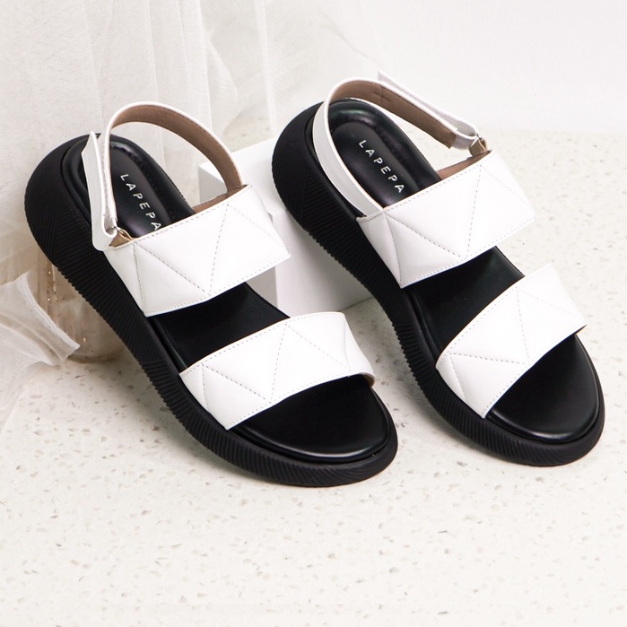 LAPEPA YUK -  Sepatu Sandal Wanita Wedges JOVANKA Model Ban dua Tali Strap belakang Hak Tinggi Sole 4 cm Spatu Sendal Gunung Cewek  Size 36 37 38 39 40 41 Warna WHITE Putih Cewe Kekinian Premium Terbaru Shoes Ori Original Mall Official Store Promo