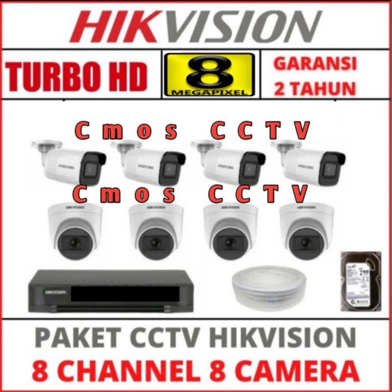 PAKET CCTV HIKVISION 8MP 8 CHANNEL 8 CAMERA +(HARDDISK 2TB) Lengkap