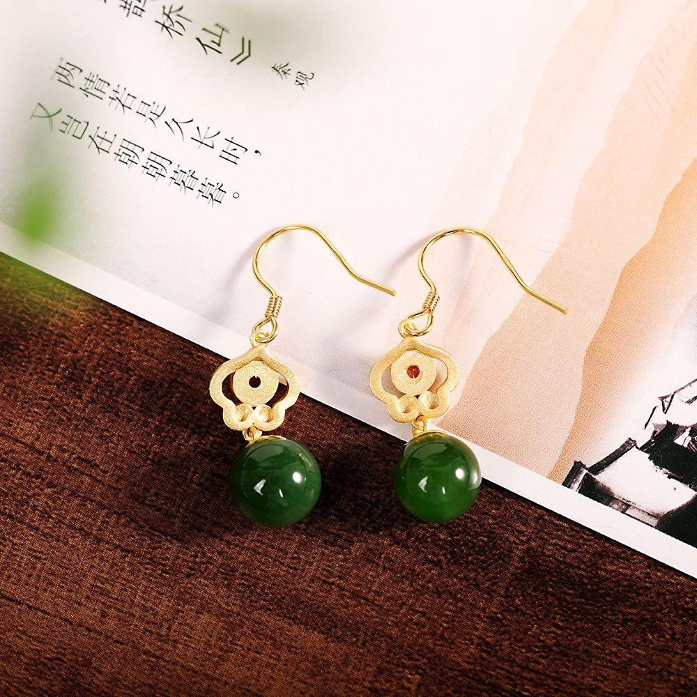 Mxbeauty Anting Wanita Warna Solid Retro Pesta Fashion Desain Manik Hijau Lady Menjuntai Earrings