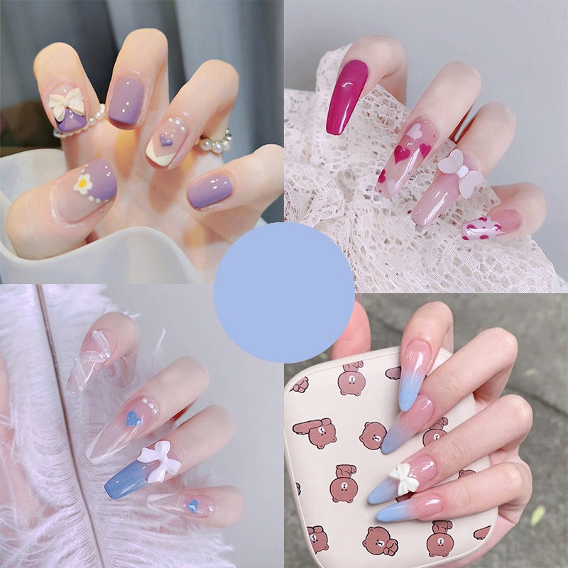 24pcs / Set Kuku Palsu Extension Panjang Dengan Desain Untuk Nail Art