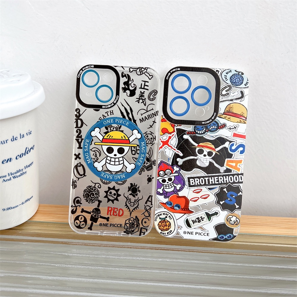 Case Magnetik Motif One Piece Untuk iPhone 14 13 12 Pro Max 11 14 Plus 14 Pro