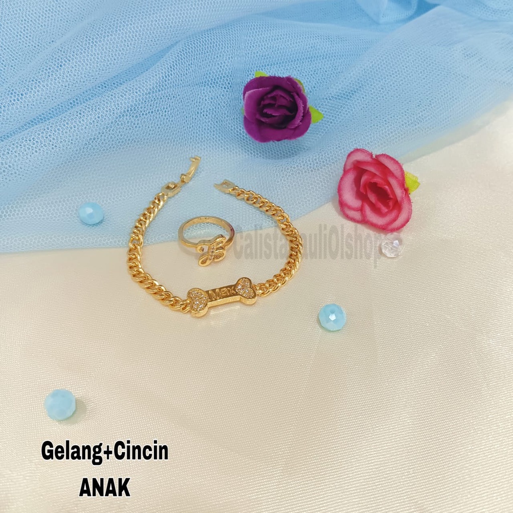 GELANG+CINCIN ANAK  GOLD PERHIASAN EMAS KOREA ANTI KARAT DAN ANTI LUNTUR