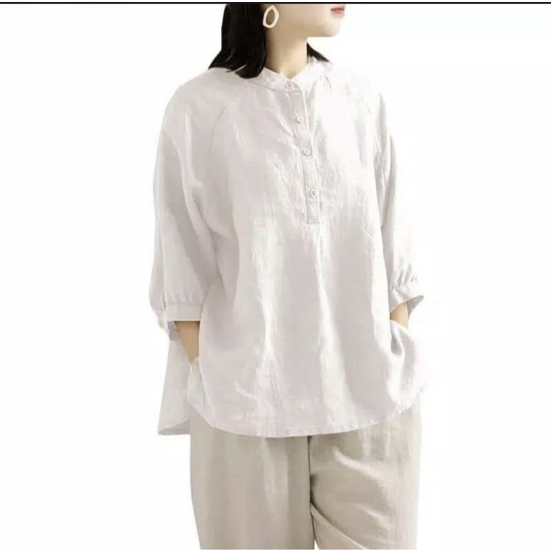 Kemeja wanita JUMBO fit XXXXL bahan linen