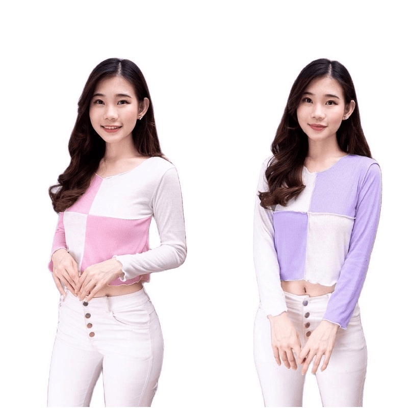 Seam Front Longsleeve  / Combine  Crop Top / Lengan Panjang