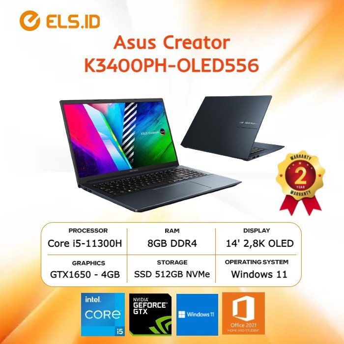 Laptop Asus Creator K3400PH-OLED556 i5-11300H 8GB SSD 512GB GTX1650 14" W11+OHS