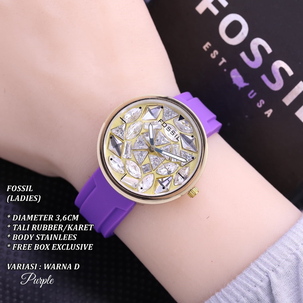 (FREE BOX) JAM TANGAN WANITA F-019 FASHION TALI RUBBER BODY BULAT