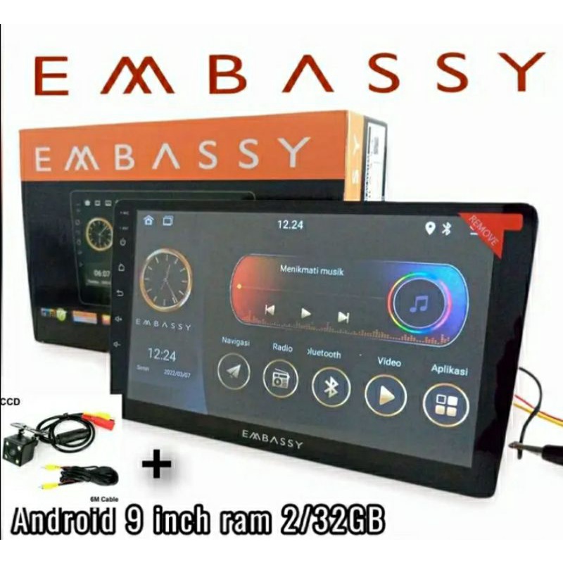 head unit android embassy 9 inch ram 2/32 gb bonus camera