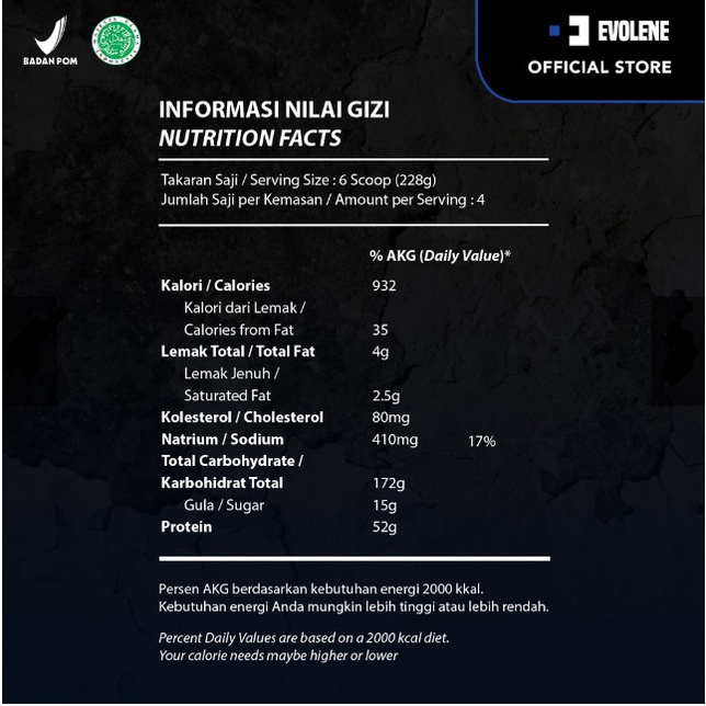 Evolene Evomass 2 lbs 912 gram Evo Mass Susu Protein Penambah Berat Badan