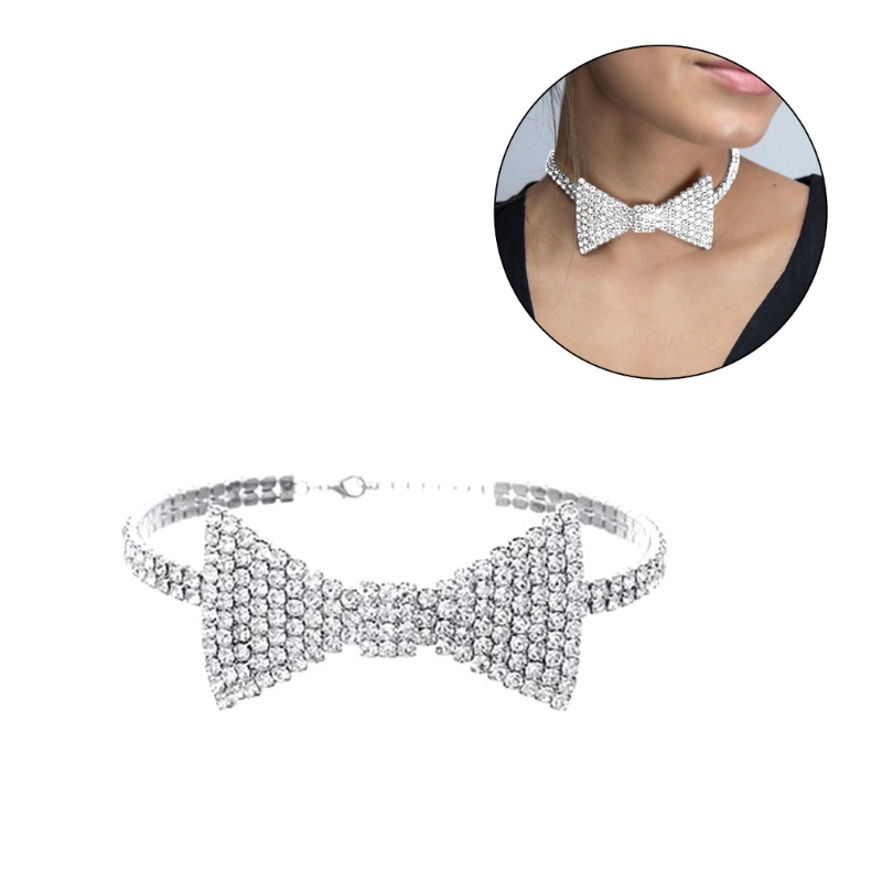 Kalung Choker Rantai Kristal Berlian Imitasi Bentuk Pita