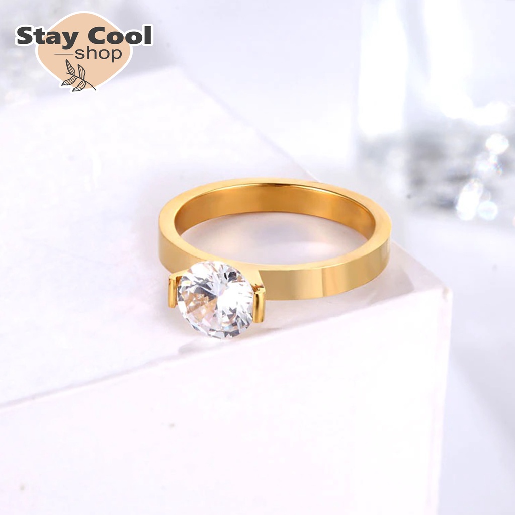 Cincin PERMATA Titanium Perhiasan Fashion Wanita Korea / Cincin 100% Titanium Permata Anti Karat dan