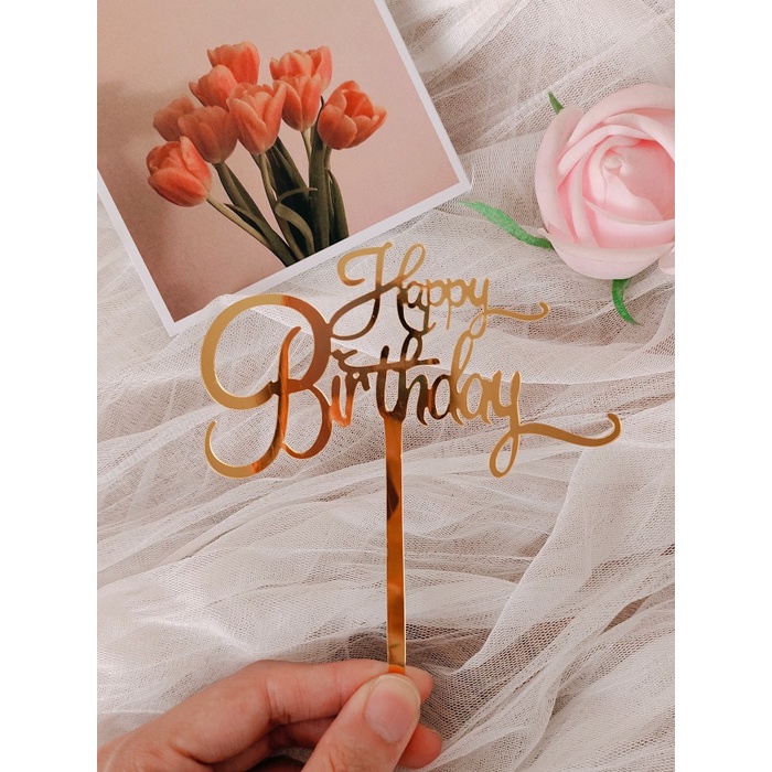 

Cake Topper Happy Birthday/ Topper HBD/ Topper Ulang Tahun /Topper kue - Gold Mirror