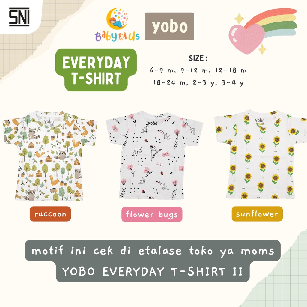 Yobo Everyday T-Shirt - Kaos Oblong Print Santai Bayi Anak 6-9 9-12 bulan 1-2 2-3 3-4 tahun