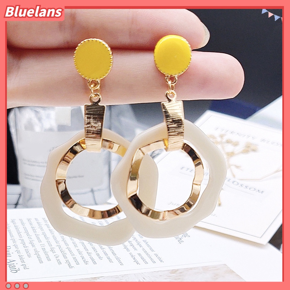 Anting Stud Menjuntai Bentuk Bulat Geometris Model Hollow Untuk Wanita