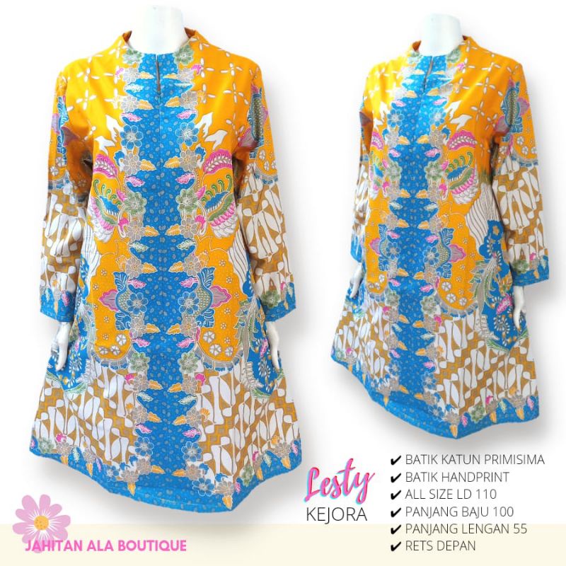 Tunik Batik Wanita Modern Atasan Dress Batik Kerja Premium Asli Solo Model Lesty Kejora Lengan Panja