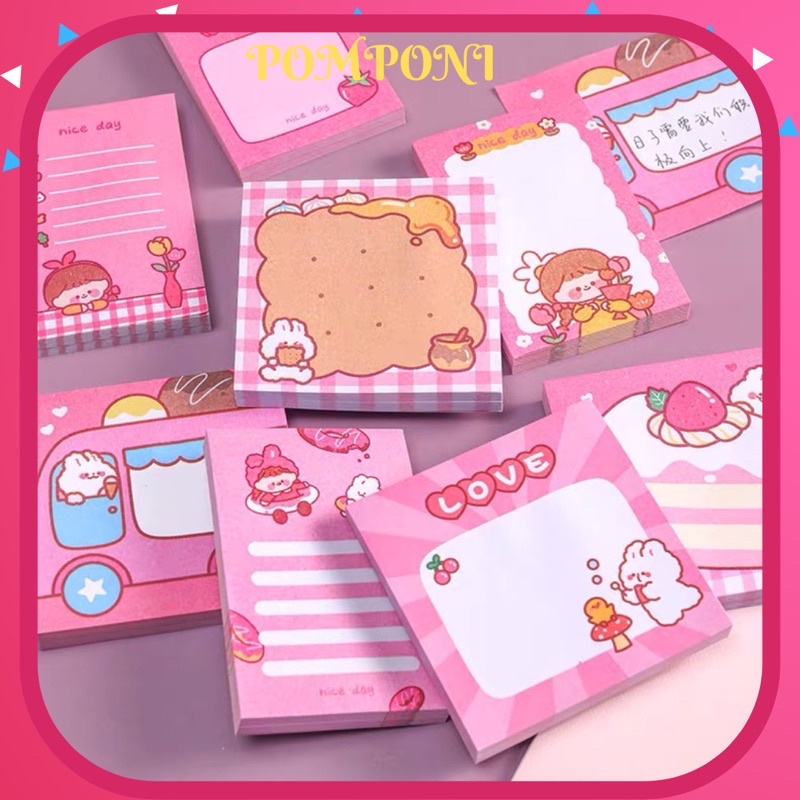 

POMPONI STICKY NOTE MEMO PAD PINK LOVE KAWAII RT67