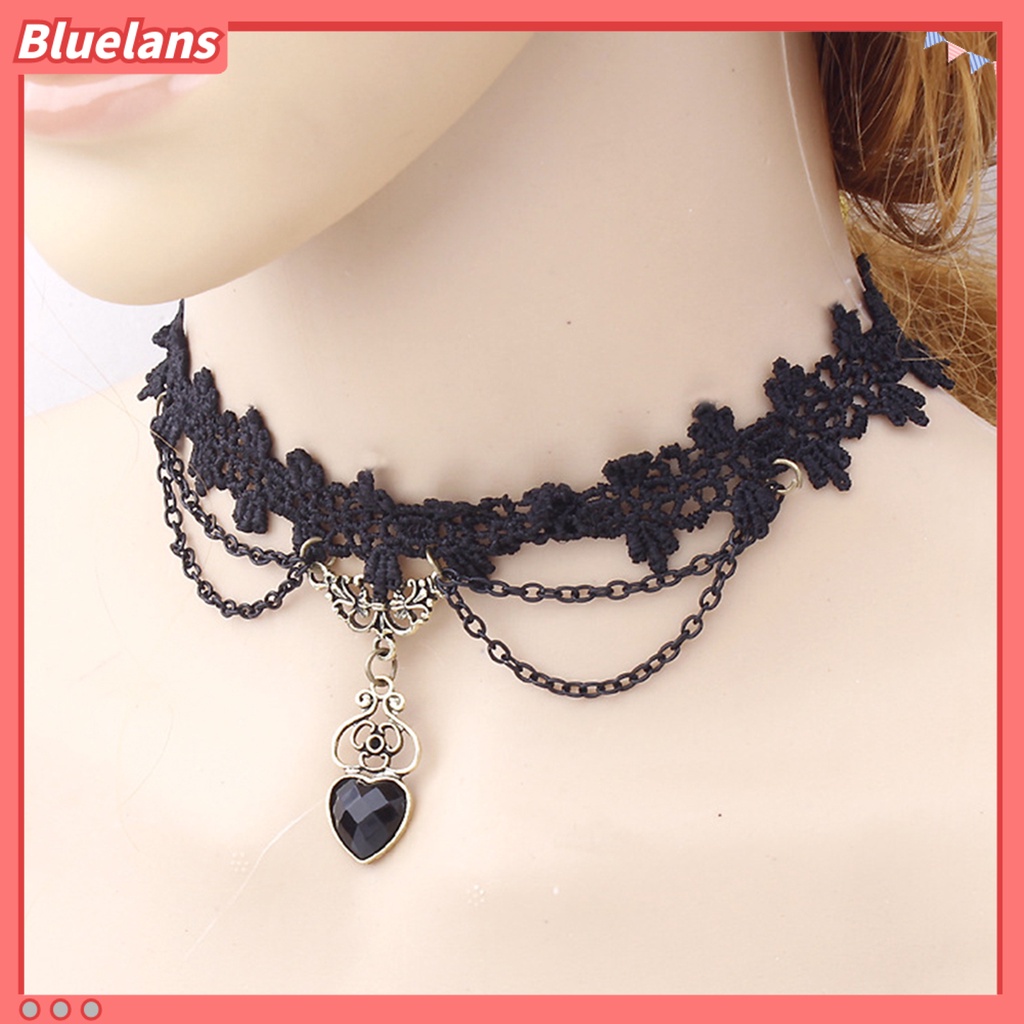 Bluelans Kalung Choker Wanita Bahan Lace Alloy Warna Hitam Untuk Pernikahan