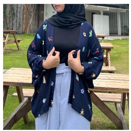 Tq88indonesia Fashion Baju Cardigan Wanita Terbaru /  Kiyowo Outer Navy / Cardi / Busana Luaran Cewek Kekinian / Ootd Kasual