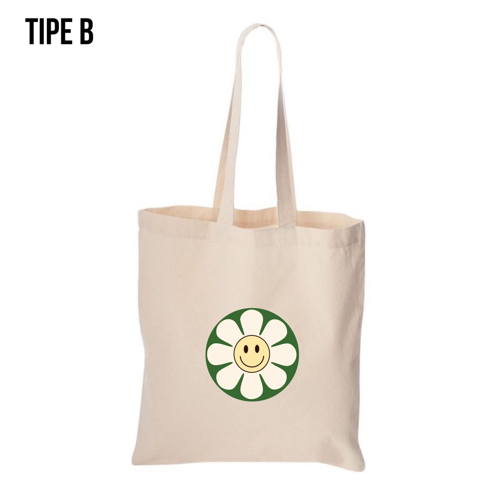 Tote Bag Canvas SMILE FLOWER / Tas Nudie Canvas / Tote Bag Kanvas TIPE B