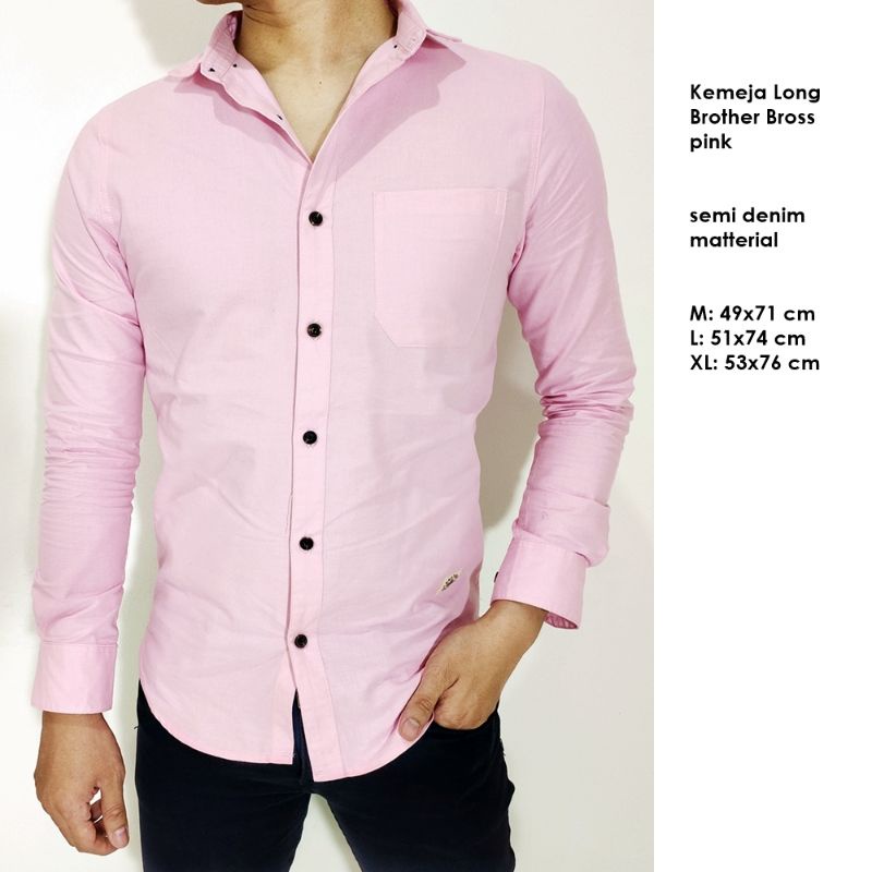 Kemeja cowo slimfit brother bross pink lengan panjang